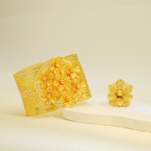[A60249] 中东阿拉伯婚庆用品夸张手镯戒指二件套时尚24k不掉色厂家批发